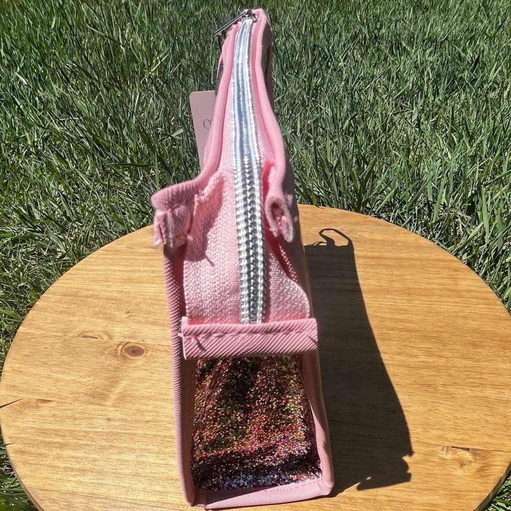 Belle Maison Coated Glitter Pink Cosmetic Bag w/Heart - Picture 3 of 9
